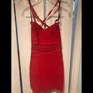 Coral Red BeBe Bodicon Dress! Size medium